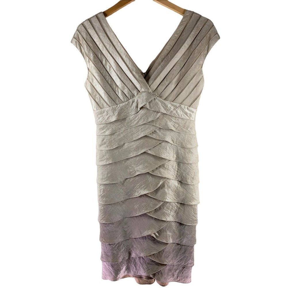 AIDAN MATTOX Niteline Beige Shimmer Tiered Cocktail Dress Size 6